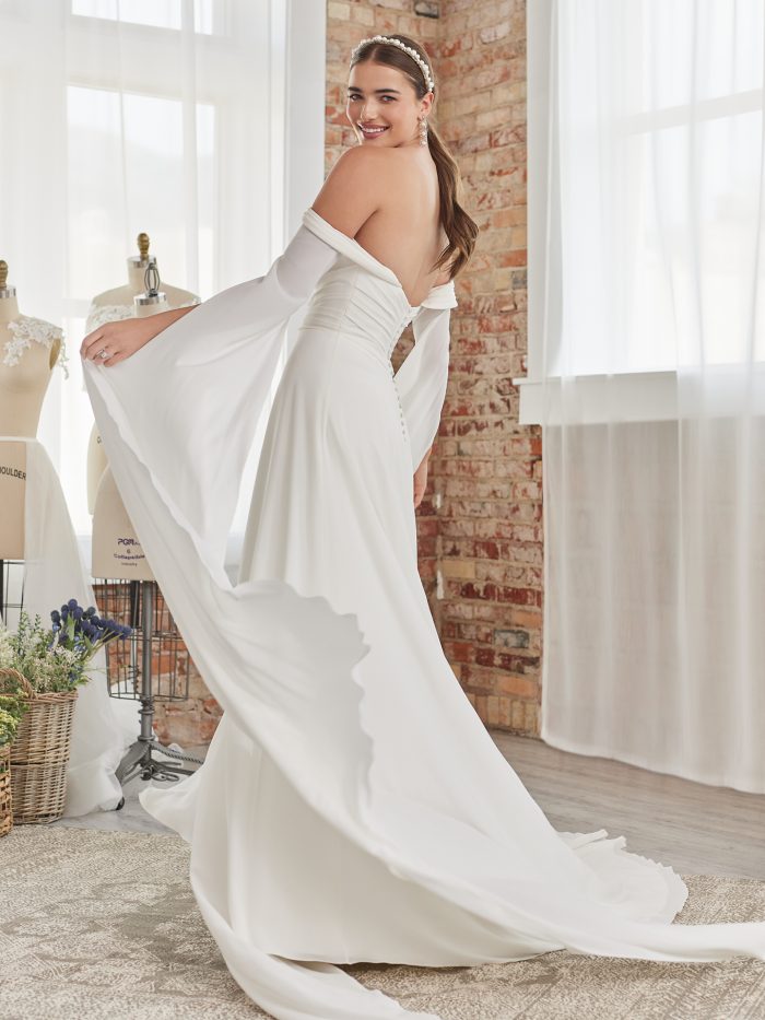 Bride Wearing Long Sleeve Wedding Dress Jennings by Rebecca Ingram