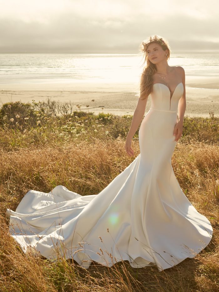 Bride Wearing Artsy Wedding Gown Called Pippa By Rebecca Ingram