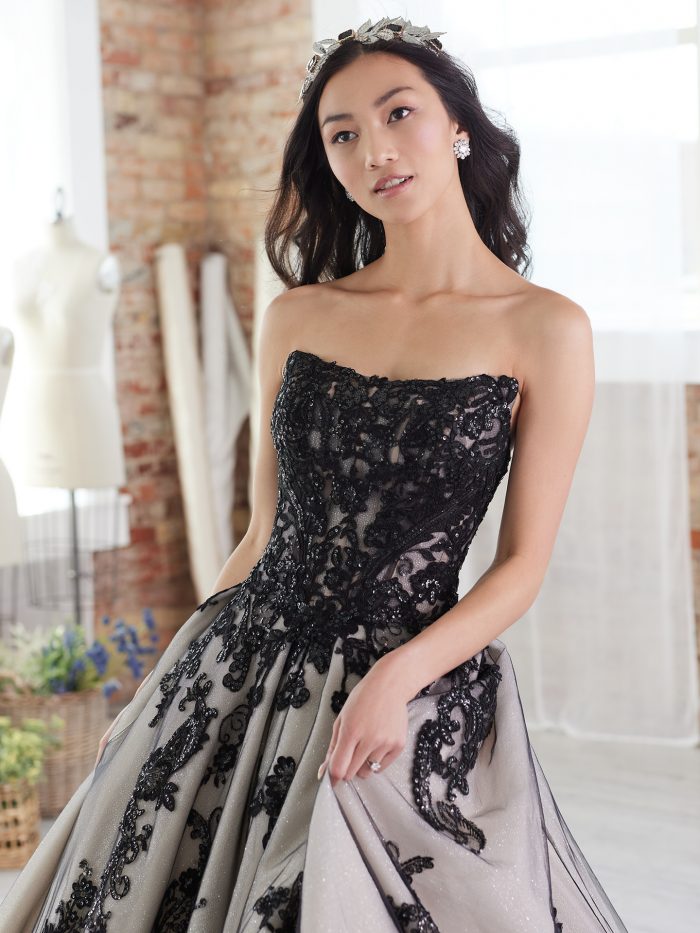 Different Color Wedding Dresses With Bride Wearing A Black Ballgown Dress Called Norvinia By Sottero And Midgley