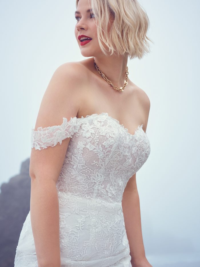 Bride In Floral Lace Wedding Dress Called Ryker By Sottero And Midgley
