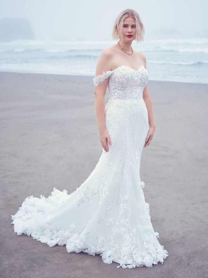 Bride In Floral Lace Wedding Dress Called Ryker By Sottero And Midgley
