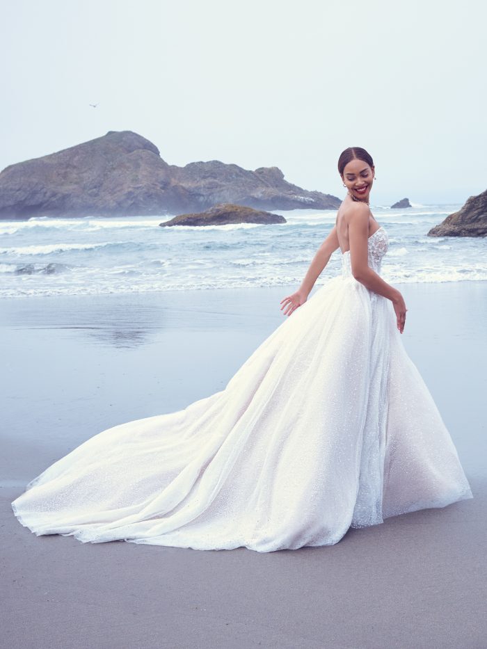 Bride Wearing A Ball Gown Wedding Dress Called Shasta By Sottero And Midgley On Beach