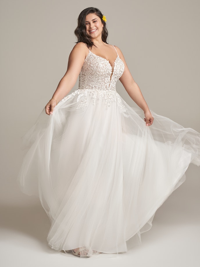 Plus Size Bride In A-Line Wedding Dress Called Claudette By Rebecca Ingram
