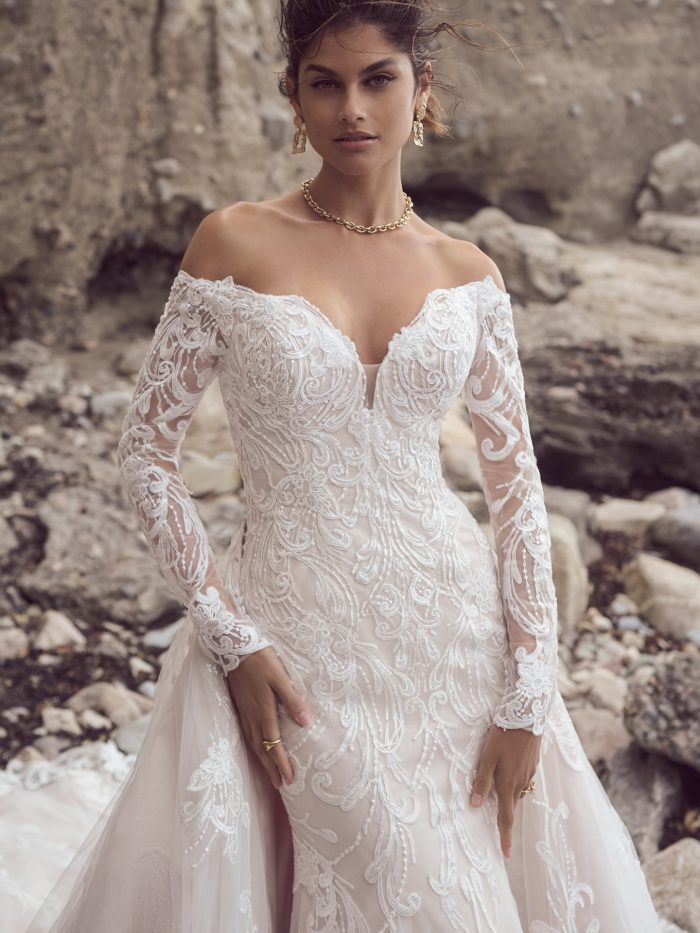 Bride In Sexy Long Sleeve Wedding Dress Called Viola By Sottero and Midgley