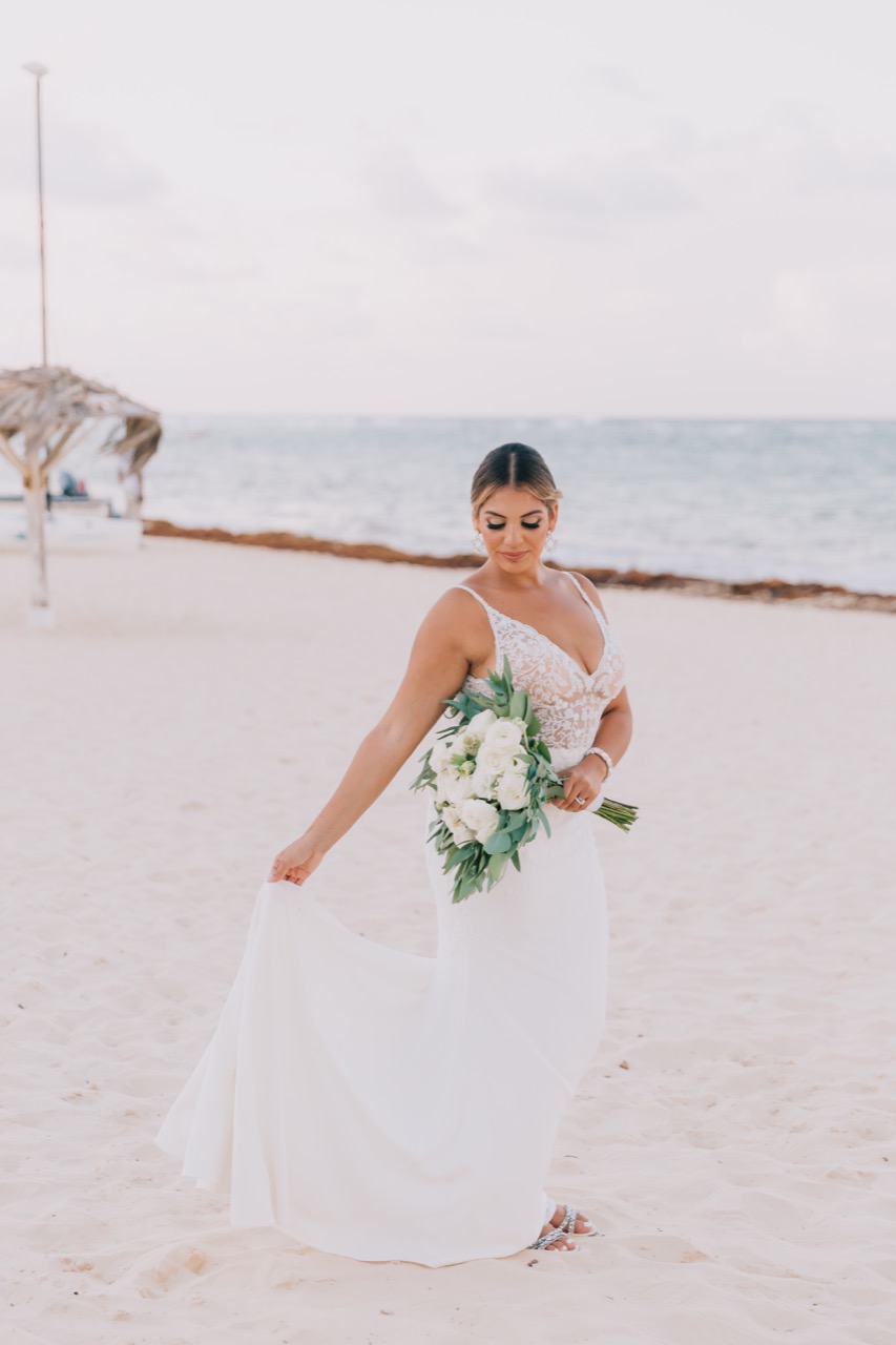 Bride In Beaded Crepe Wedding Dress Called Carmen By Rebecca Ingram