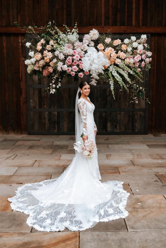 Bride In Long Sleeve Unique Wedding Dress Called Cruz By Sottero And Midgley