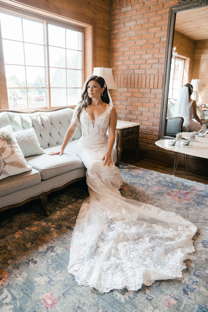 Bride In Lace Fit And Flare Wedding Dress Called Delilah By Maggie Sottero