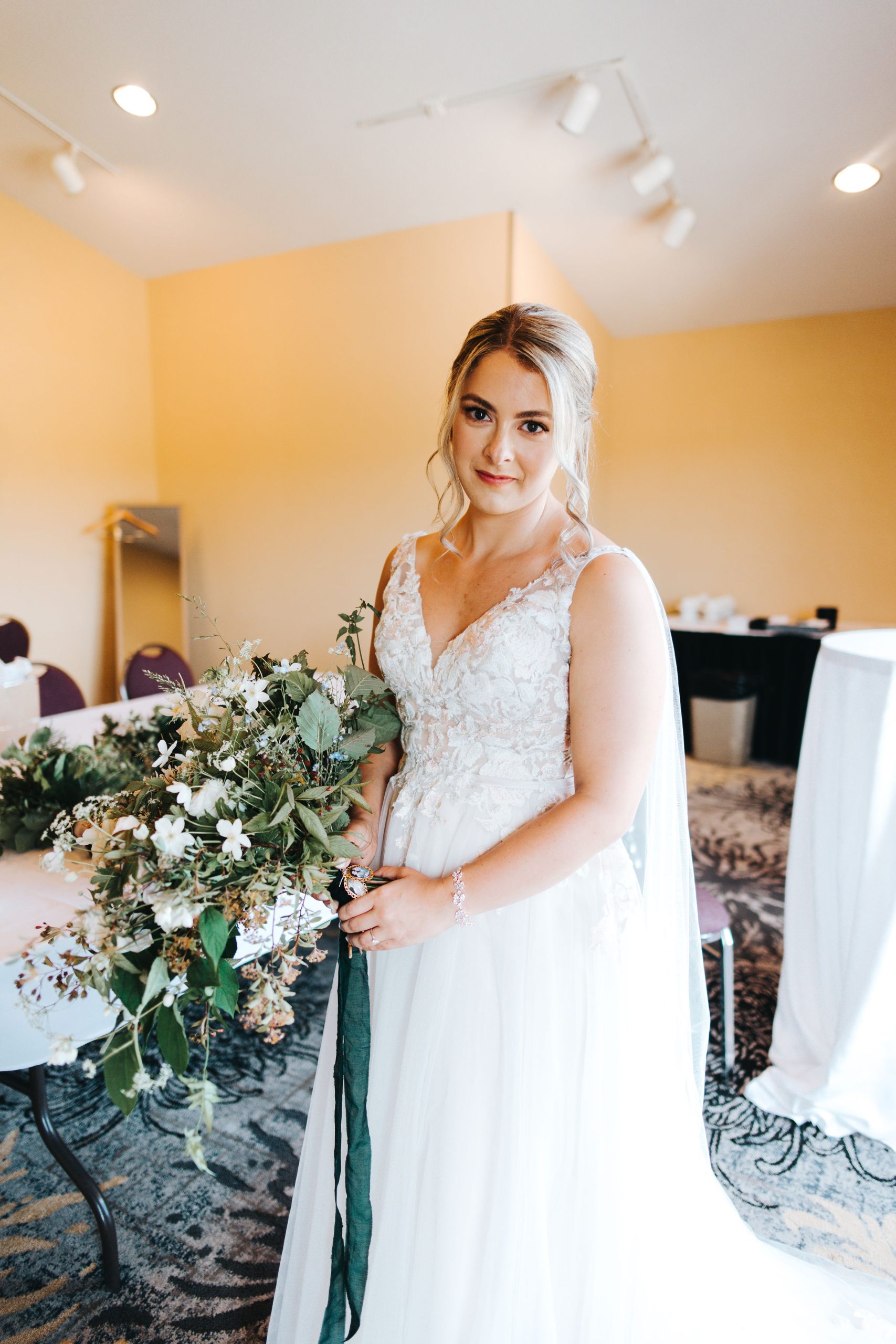 Bride In Lace A Line Wedding Dress Called Minerva By Rebecca Ingram