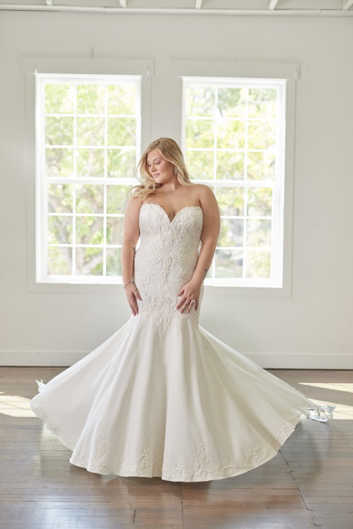 Plus Size Bride Wearing A Fit And Flare Classic Wedding Dress Called Weston By Sottero And Midgley