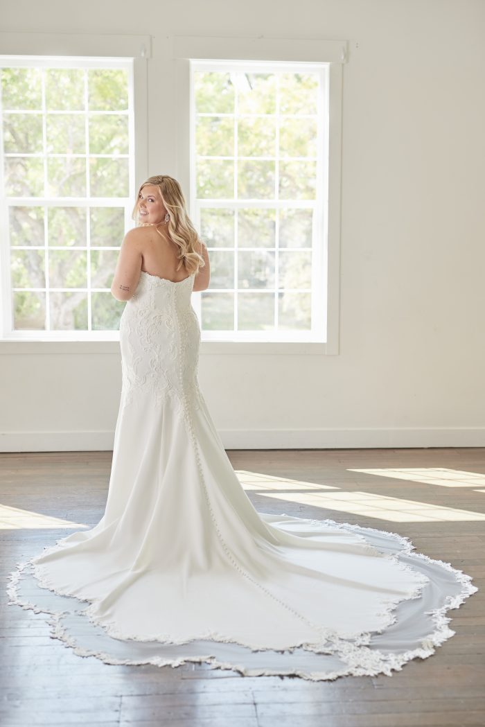 Plus Size Bride Wearing A Fit And Flare Classic Wedding Dress Called Weston By Sottero And Midgley
