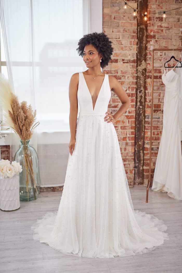 Black Bride Wearing A Romantic Wedding Dress From Maggie Sottero's Mid Season Drop Called Sahar By Maggie Sottero