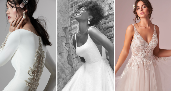 Detailed Wedding Dresses Blog Header With Brides Wearing Aston By Sottero And Midgley, Symphony By Maggie Sottero