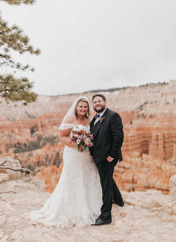 Bride Getting Married At A National Park Wearing A Dress Called Brenda By Maggie Sottero Posing With Husband