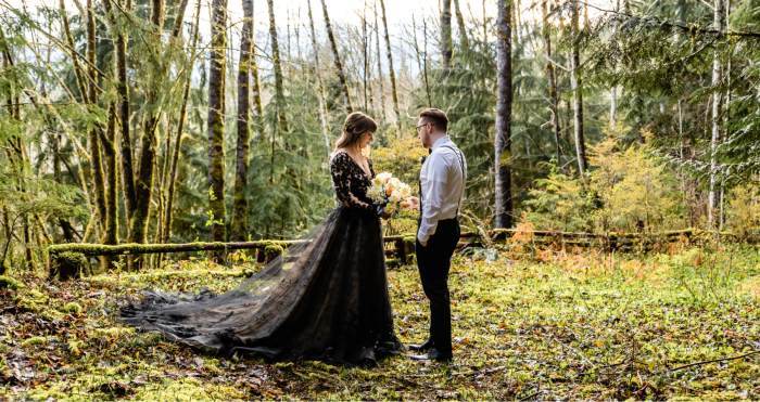 Bride In Long Sleeve Black Wedding Dress Called Zander By Sottero And Midgley