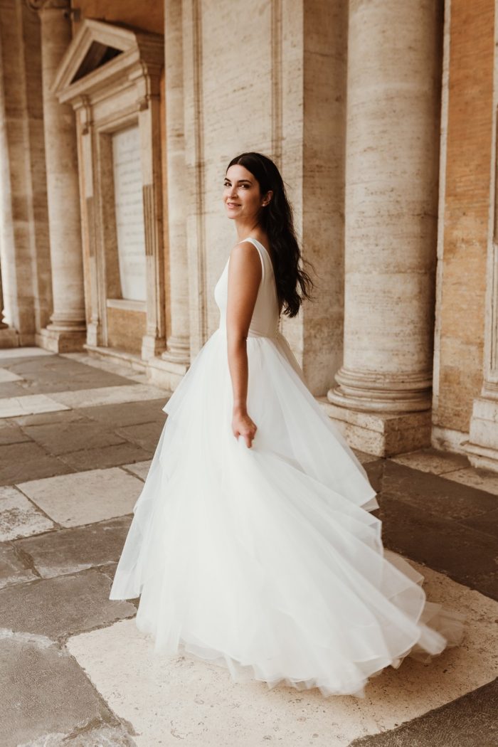 Bride Wearing A Simple Ballgown Wedding Dress Called Fatima By Maggie Sottero
