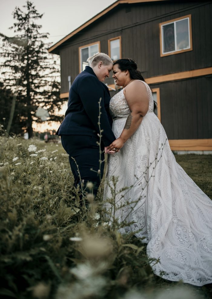 Bride Wearing Sexy Wedding Dress Called Roxanne By Sottero And Midgley With Partner