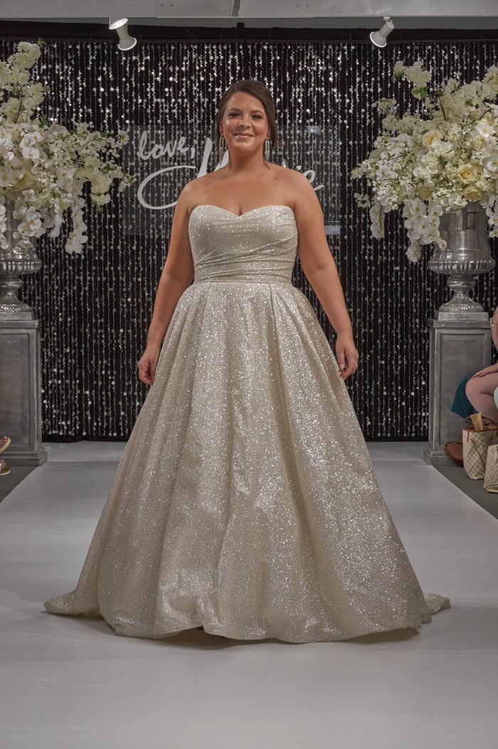 Plus Size Model In Sparkly Gold Wedding Dress Called Anniston By Maggie Sottero