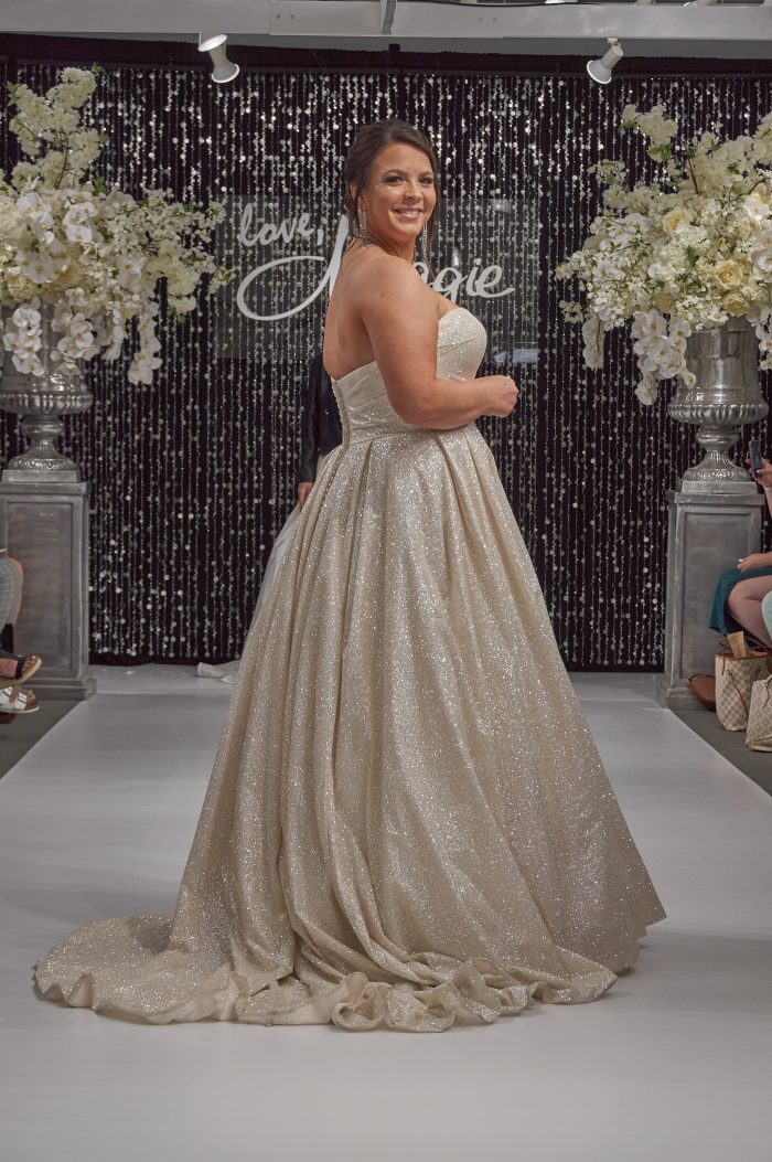 Plus Size Model In Sparkly Gold Wedding Dress Called Anniston By Maggie Sottero
