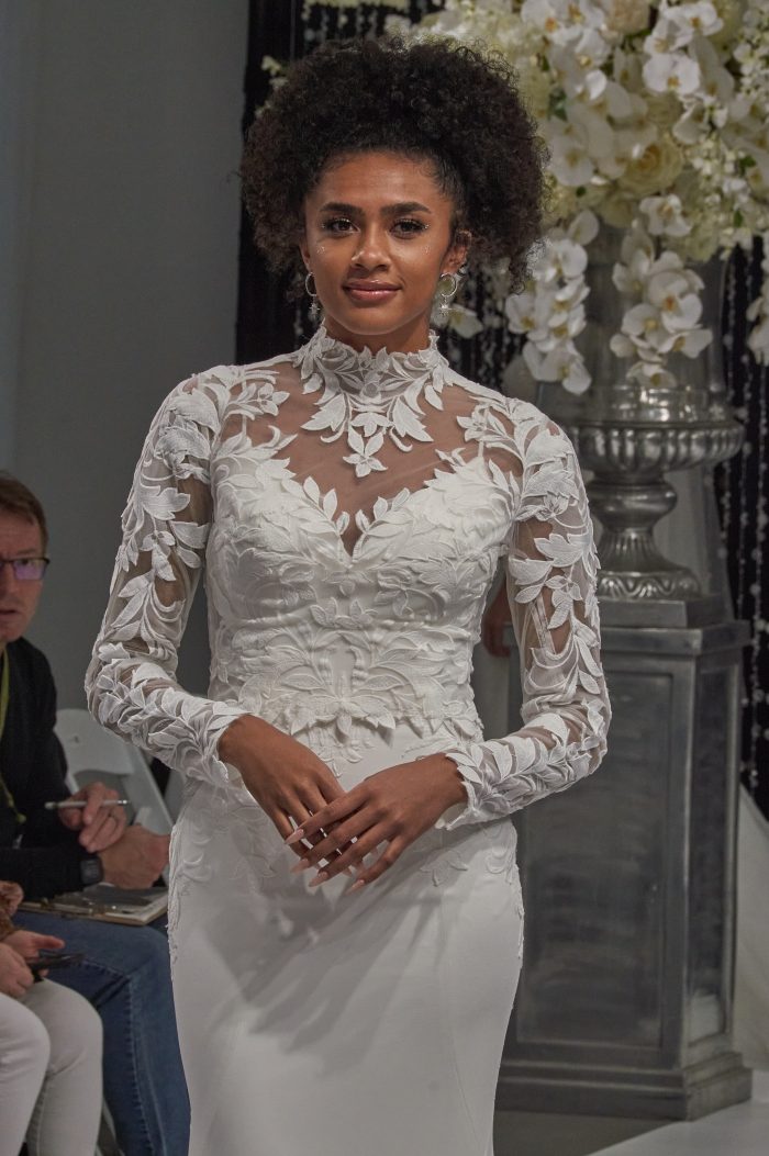 Model In Lace Bridal Jacket Called Dionne By Rebecca Ingram