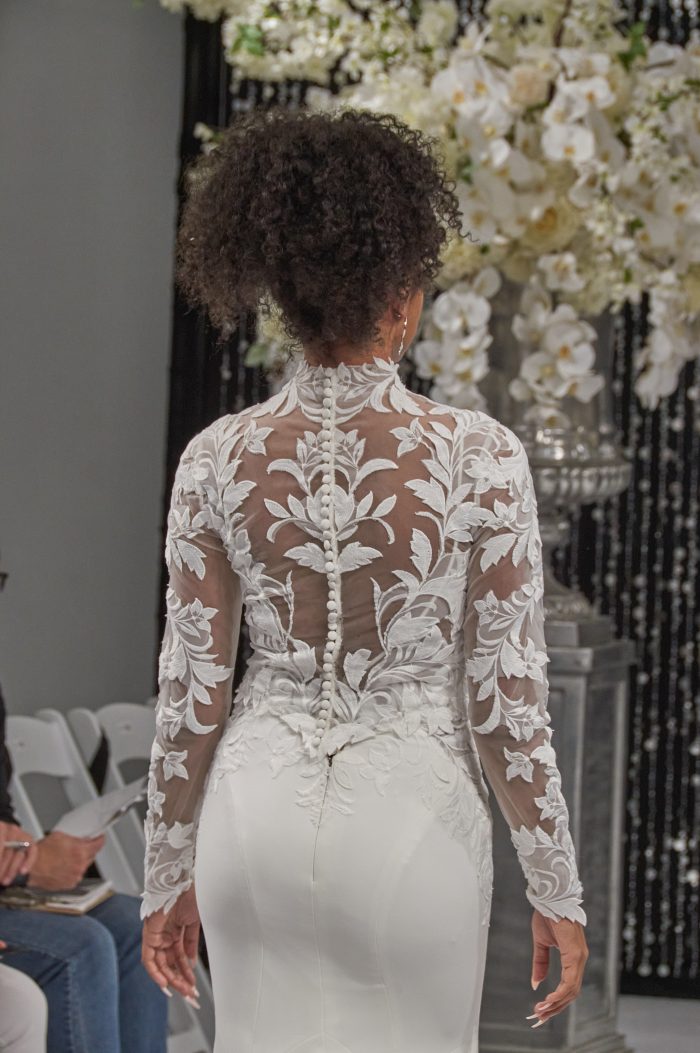 Model In Lace Bridal Jacket Called Dionne By Rebecca Ingram