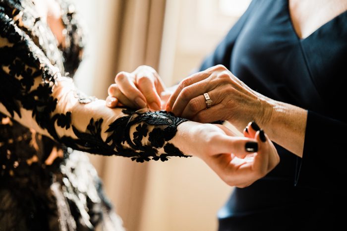 Bride Wearing A Wedding Dress Called Zander By Sottero And Midgley With Edgy Black Wedding Nails