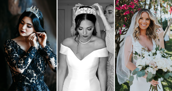 Wedding Makeup Looks Of Bride Wearing A Dress Called Zander By Sottero And Midgley With A Glam Makeup Look, A Bride Wearing A Wedding Dress Called Josie By Rebecca Ingram With A Classic Makeup Look