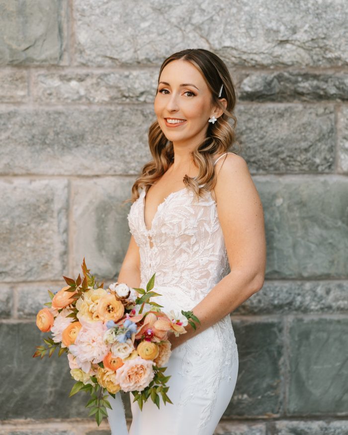 Bride In Crepe Wedding Dress Called Alda By Rebecca Ingram