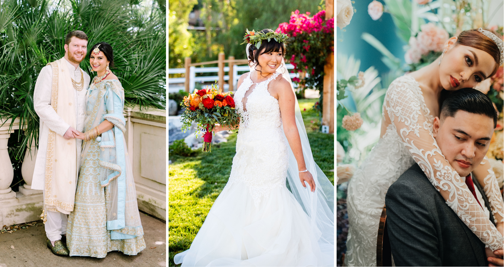 AAPI Brides Wearing Wedding Dresses Called Dakota By Sottero And Midgley And Veda By Maggie Sottero And A Sari For AAPI Wedding Traditions Blog By Maggie Sottero