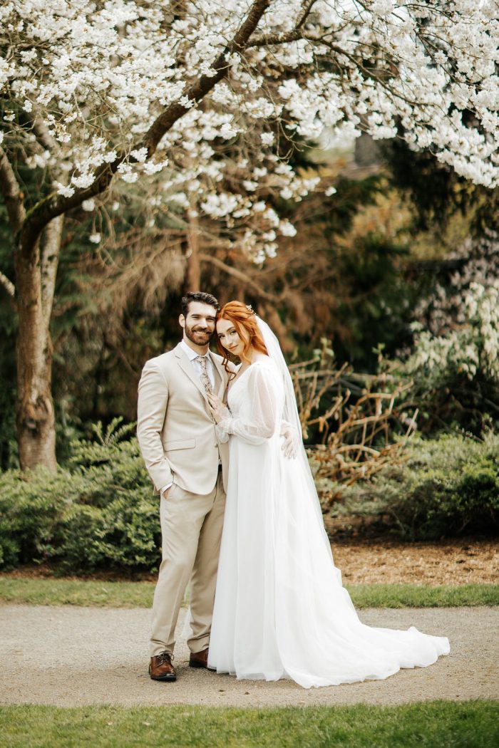 Bride In Long Sleeve Wedding Dress Called Joanne By Rebecca Ingram