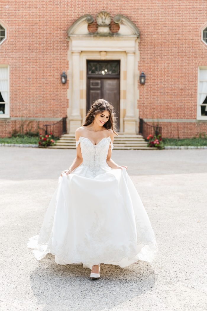 Bride In Off The Shoulder Wedding Dress Called Kimora By Sottero And Midgley