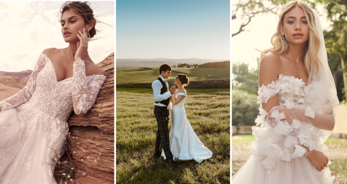 Photos Of Brides Wearing Off The Shoulder Wedding Dresses With Brides Wearing Seneca By Sottero And Midgley, Josie By Rebecca Ingram, And Mirra By Maggie Sottero