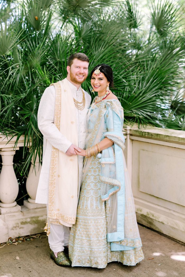 Indian Bride With Husband During Wedding With White Sari