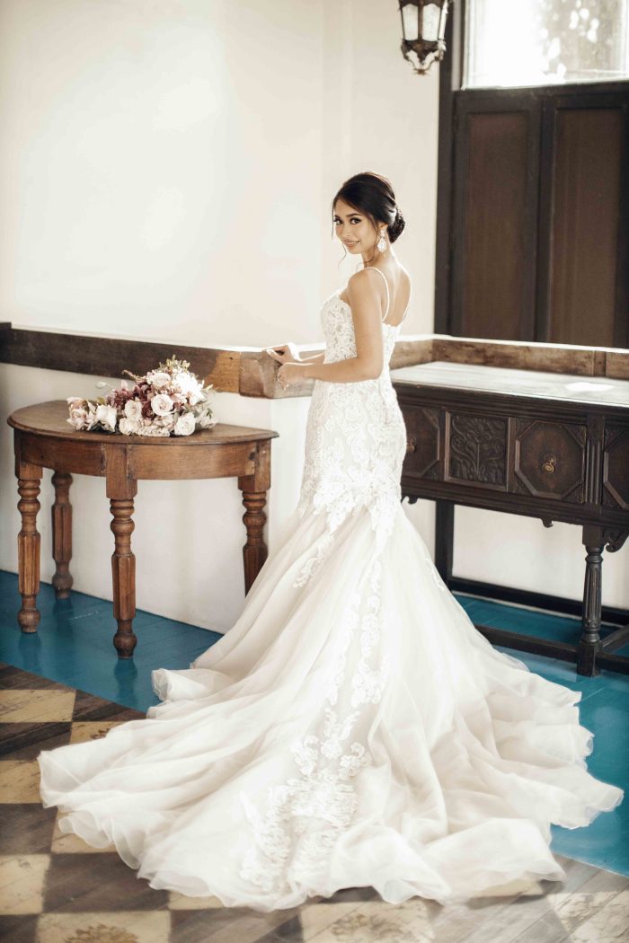 AAPI Bride Wearing A Sexy Wedding Dress Called Alistaire By Maggie Sottero