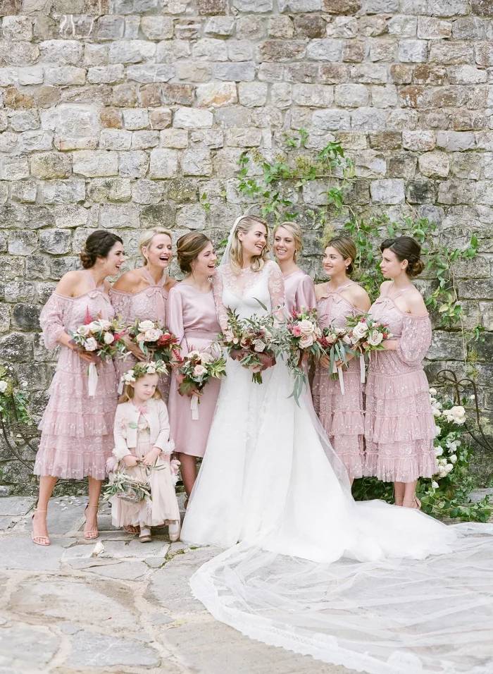 Model Kate Upton In Modest Wedding Dress And Bridesmaids In Pink