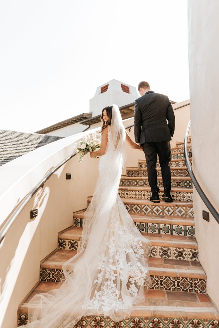 Bride Wearing A Sexy Wedding Dress Called Greenley By Maggie Sottero With Groom In Tropical Wedding