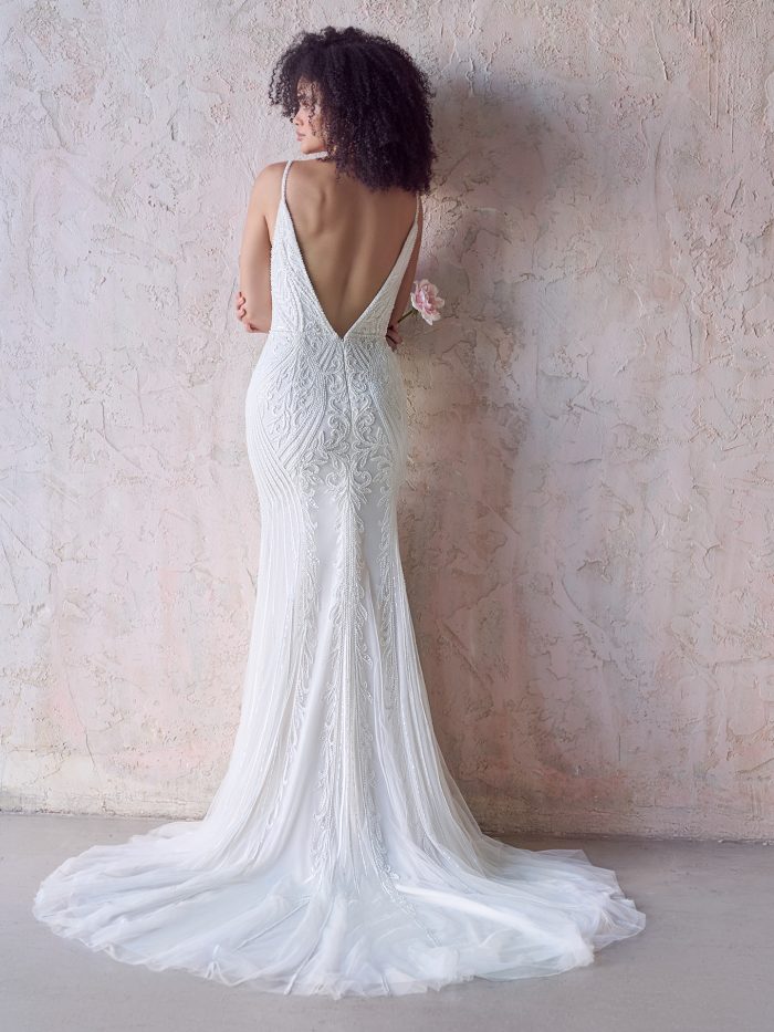 Bride Wearing A Sexy Art Deco Wedding Dress Called Ambreal By Maggie Sottero