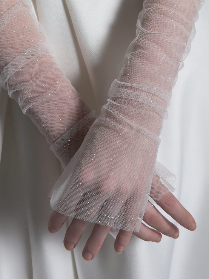 Bride In Sparkle Wedding Gloves Called Kristin By Maggie Sottero