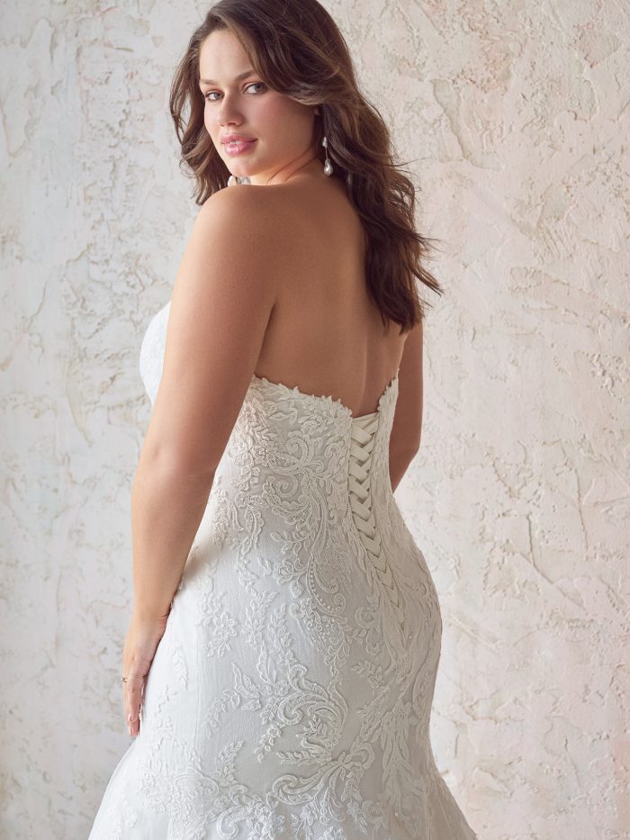 Bride In Lace Fit And Flare Corset Wedding Dress Caleld Toccara By Maggie Sottero