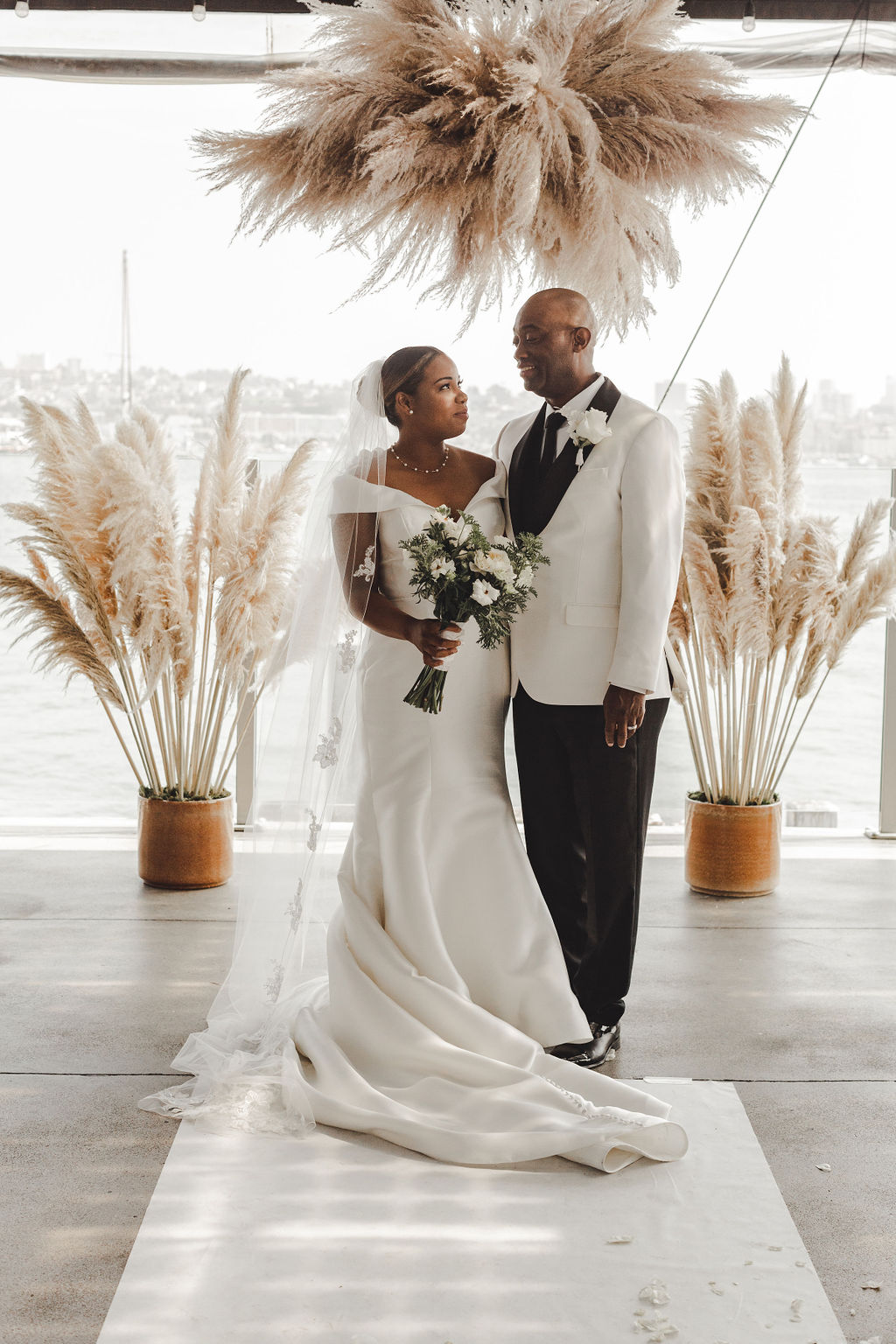 Black Bride In Satin Wedding Dress Called Josie By Rebecca Ingram With Groom