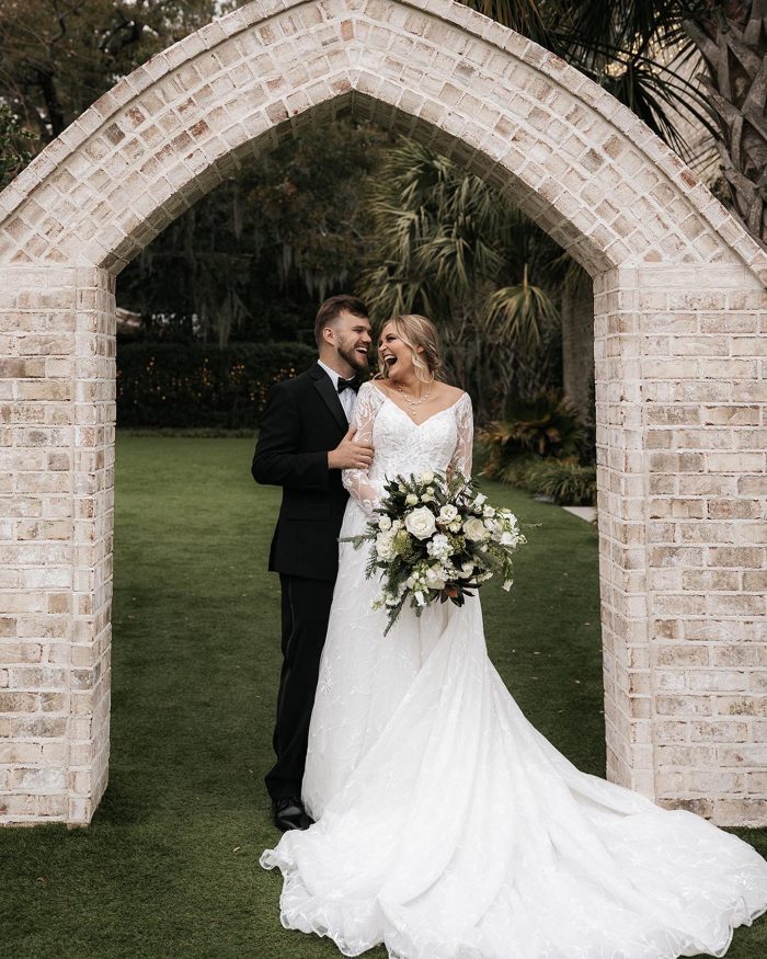 Bride In Sparkly Wedding Dress Called Seneca By Sottero And Midgley