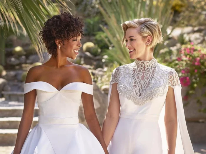 Samira Wiley And Lauren Morreli In Modest Wedding Dresses