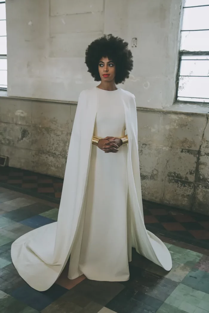 Solange Knowles In Modest Crepe Wedding Dress With Cape