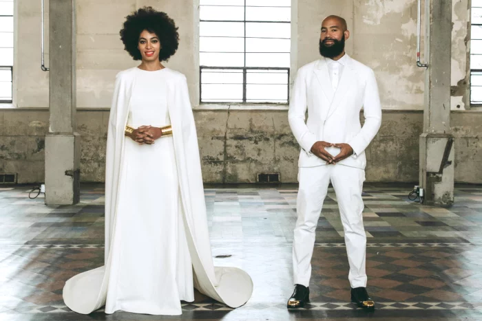 Solange Knowles In Modest Crepe Wedding Dress With Cape