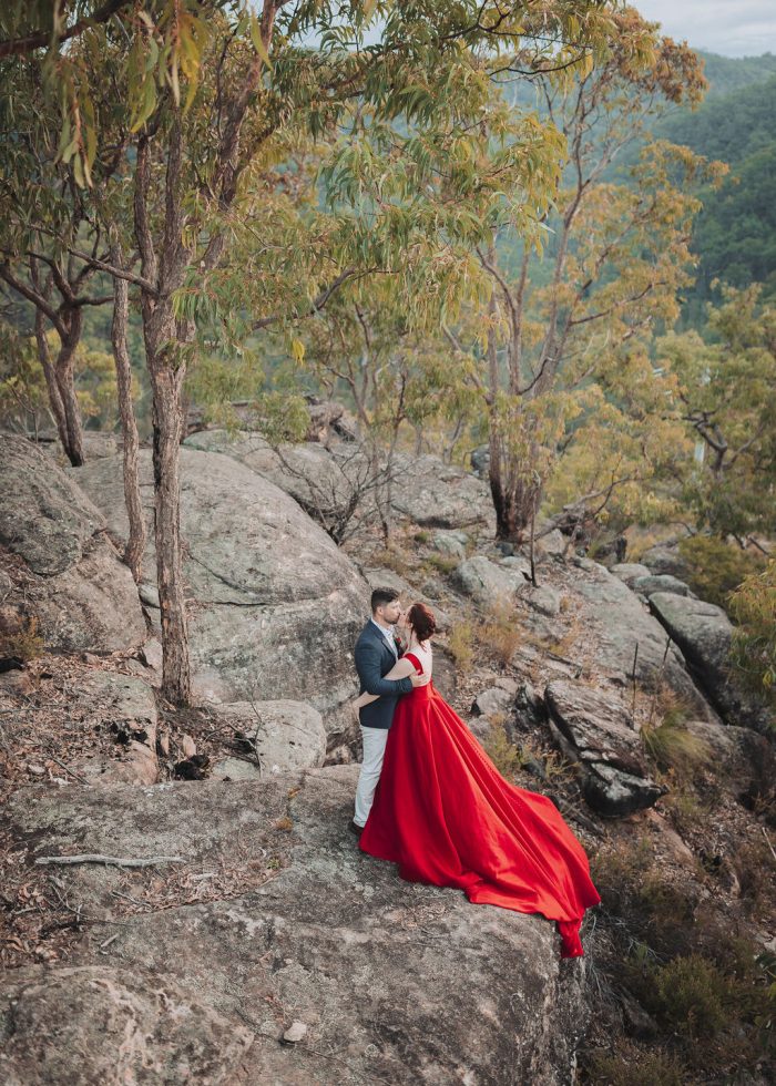 Bride In Red Colorful Wedding Dress Called Alera By Sottero And Midgley