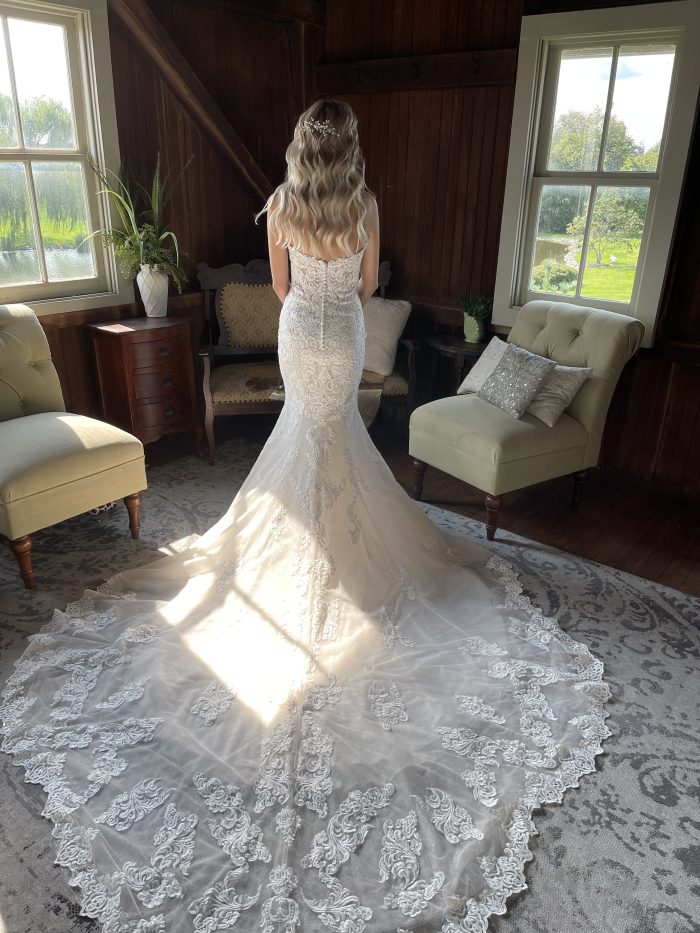 Bride In Lace Fit-And-Flare Wedding Dress Called Fiona By Maggie Sottero