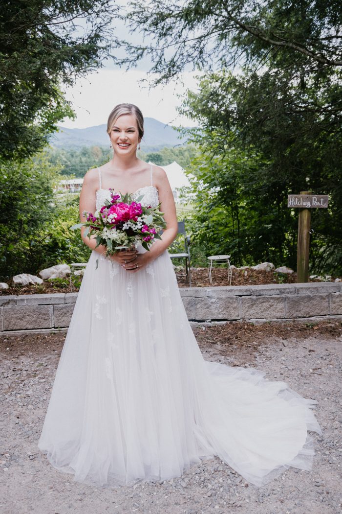 Bride In Lace A-Line Wedding Dress Called Marisol By Rebecca Ingram