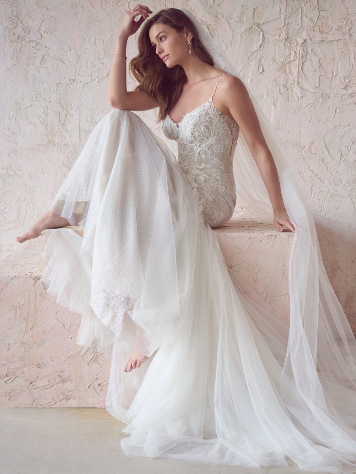 Bride In Tulle And Lace Wedding Dress Called Aviano By Maggie Sottero