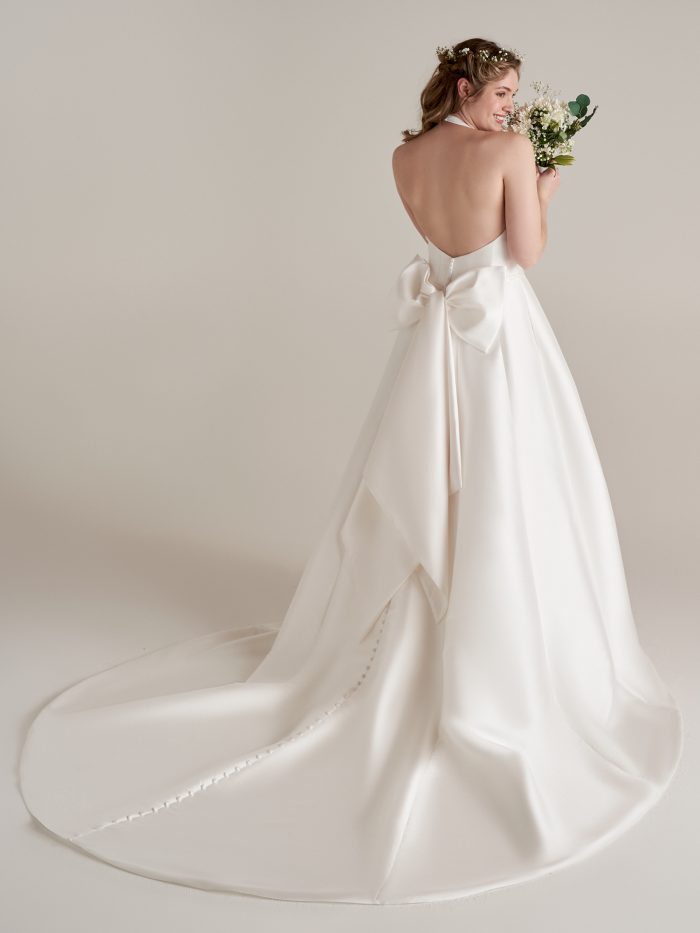 Bride In Celebrity Wedding Dress With Halter Neck Called Margot By Rebecca Ingram