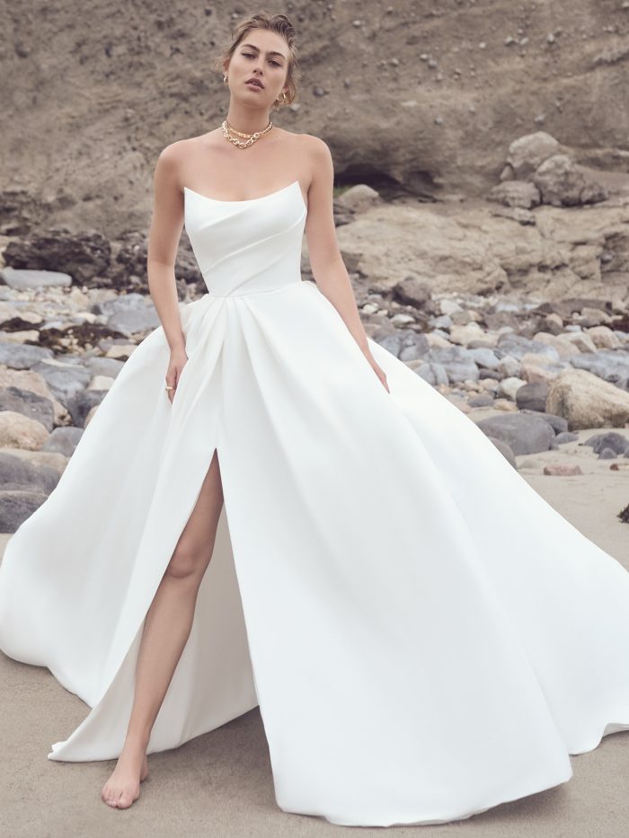 Blonde, Long Sleeve Mermaid Deep V Neckline Wedding Gown - Iconic