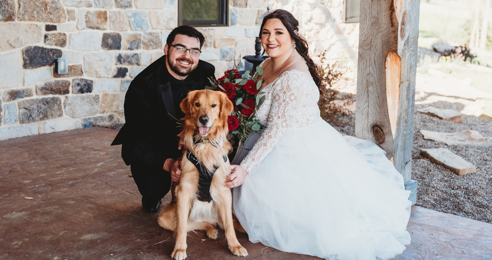 Bride In Lace Wedding Dress Called Mallory Dawn By Maggie Sottero With Dog Wedding Ideas
